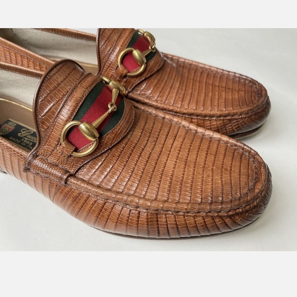 Gucci Authentic 1953 Style Web Stripe Horsebit Snakeskin Loafers (Mens 8) - Picture 4 of 9